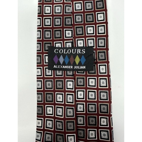 Alexander Julian Colours 100% Silk Burgandy Geometric‎ Pattern Tie  57"x 3.75" - Picture 4 of 5